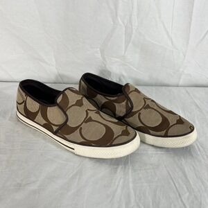 Coach Shoes Men 10 Sanders Signature C Monogram Canvas Slip On Sneakers Brown